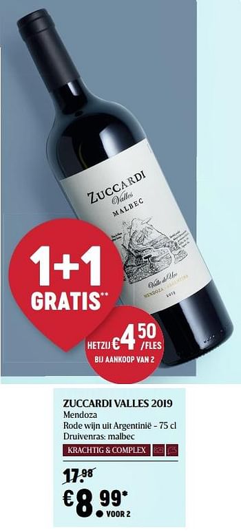 Promotions Zuccardi valles 2019 mendoza rode wijn uit argentinië - Vins rouges - Valide de 04/03/2021 à 10/03/2021 chez Delhaize