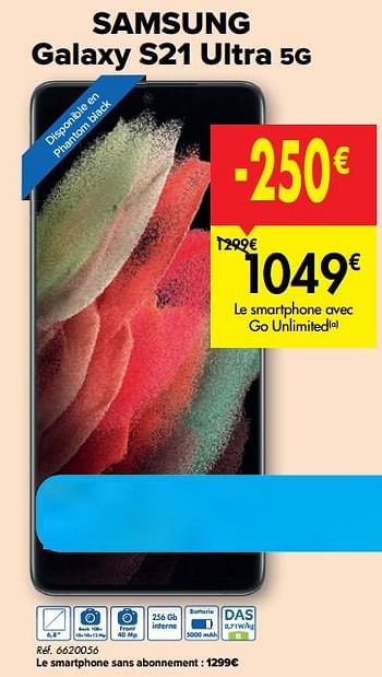 Promotions Samsung galaxy s21 ultra 5g - Samsung - Valide de 03/03/2021 à 15/03/2021 chez Carrefour