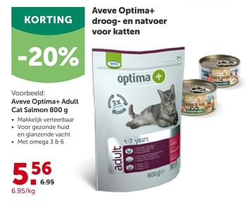 Promoties Aveve optima+ adult cat salmon 800 g - Huismerk - Aveve - Geldig van 10/03/2021 tot 20/03/2021 bij Aveve