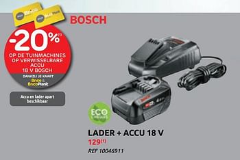 Promoties Bosch lader + accu 18 v - Bosch - Geldig van 17/03/2021 tot 29/03/2021 bij Brico