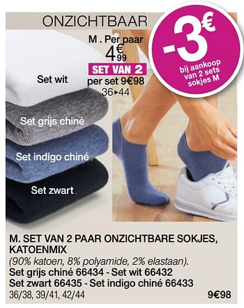 Promoties Set van 2 paar onzichtbare sokjes, katoenmix - Huismerk - Damart - Geldig van 01/03/2021 tot 15/06/2021 bij Damart