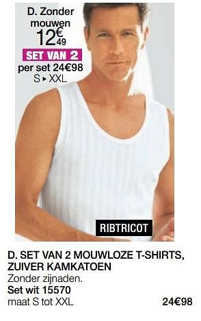 Promoties Set van 2 mouwloze t-shirts, zuiver kamkatoen - Huismerk - Damart - Geldig van 01/03/2021 tot 15/06/2021 bij Damart