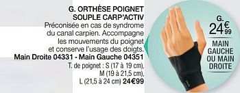 Promotions Orthèse poignet souple carp`activ - Epitact - Valide de 01/03/2021 à 15/06/2021 chez Damart