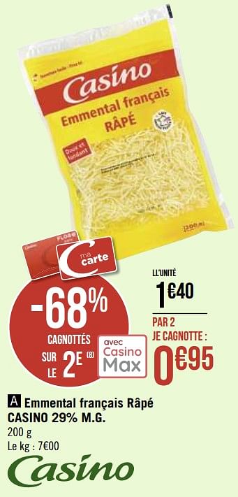 Promotions Emmental français râpé casino - Produit Maison - Géant Casino - Valide de 08/03/2021 à 21/03/2021 chez Géant Casino