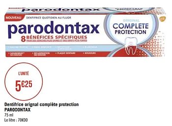 Promotions Dentifrice orignal complète protection parodontax - Parodontax - Valide de 08/03/2021 à 21/03/2021 chez Géant Casino