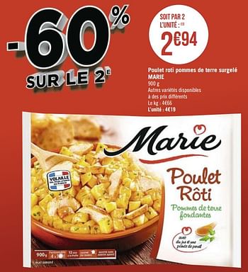 Promotions Poulet roti pommes de terre surgelé marie - Marie - Valide de 08/03/2021 à 21/03/2021 chez Géant Casino