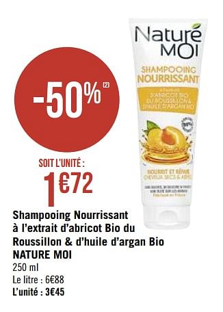 Promotions Shampooing nourrissant à l`extrait d`abricot bio du roussillon + d`huile d`argan bio nature moi - Nature Moi - Valide de 08/03/2021 à 21/03/2021 chez Géant Casino