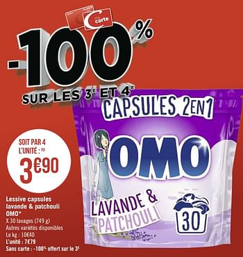Promotions Lessive capsules lavande + patchouli omo - Omo - Valide de 08/03/2021 à 21/03/2021 chez Géant Casino