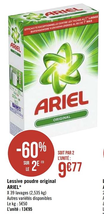 Promotions Lessive poudre original ariel - Ariel - Valide de 08/03/2021 à 21/03/2021 chez Géant Casino