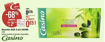 Promotions Mouchoir aloe 3 plis casino - Produit Maison - Géant Casino - Valide de 08/03/2021 à 21/03/2021 chez Géant Casino