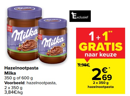 Promoties Hazelnootpasta milka - Milka - Geldig van 10/03/2021 tot 15/03/2021 bij Carrefour