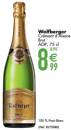 Promoties Wolfberger crémant d`alsace brut aop - Schuimwijnen - Geldig van 09/03/2021 tot 05/04/2021 bij Cora