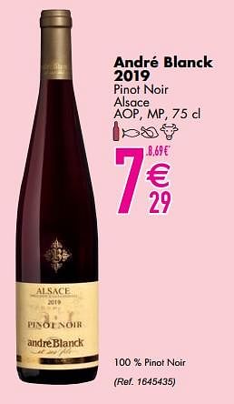 Promotions André blanck 2019 pinot noir alsace aop mp - Vins rouges - Valide de 09/03/2021 à 05/04/2021 chez Cora