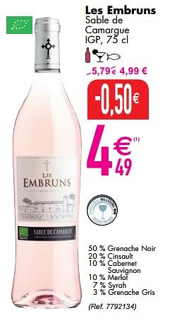 Promotions Les embruns sable de camargue igp - Vins rosé - Valide de 09/03/2021 à 05/04/2021 chez Cora