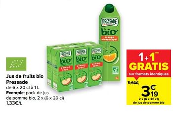 Promotions Jus de fruits bio pressade - Pressade - Valide de 10/03/2021 à 22/03/2021 chez Carrefour