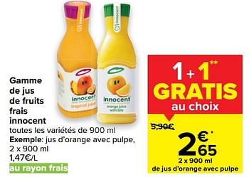 Promotions Jus d`orange avec pulpe - Innocent - Valide de 10/03/2021 à 15/03/2021 chez Carrefour