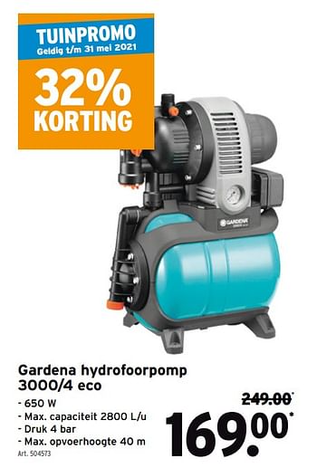Promoties Gardena hydrofoorpomp 3000-4 eco - Gardena - Geldig van 08/03/2021 tot 31/05/2021 bij Gamma