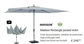 Promoties Madison rectangle parasol 4x3m - Madison - Geldig van 14/03/2021 tot 31/05/2021 bij Multi Bazar
