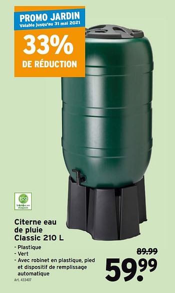 Promotions Citerne eau de pluie classic - Produit maison - Gamma - Valide de 08/03/2021 à 31/05/2021 chez Gamma