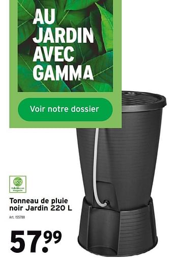 Promoties Tonneau de pluie noir jardin - Huismerk - Gamma - Geldig van 08/03/2021 tot 31/05/2021 bij Gamma