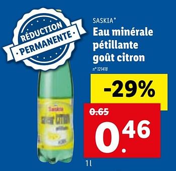 Promotions Eau minérale pétillante goût citron - Saskia - Valide de 22/03/2021 à 27/03/2021 chez Lidl