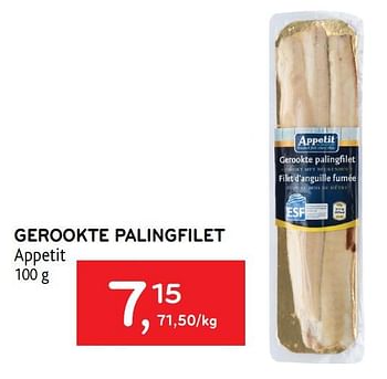 Promoties Gerookte palingfilet appetit - Appetit - Geldig van 24/03/2021 tot 06/04/2021 bij Alvo