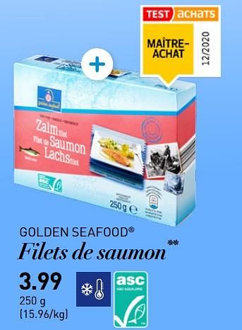 Promotions Filets de saumon - Golden Seafood - Valide de 15/03/2021 à 31/05/2021 chez Aldi