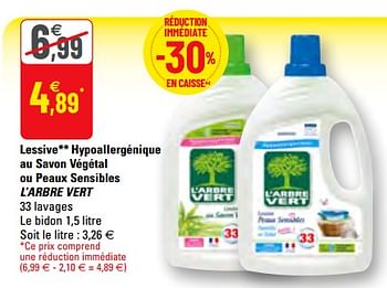 Promo L'arbre vert lessive liquide peaux sensibles hypoallergénique (1)  chez Auchan Supermarché