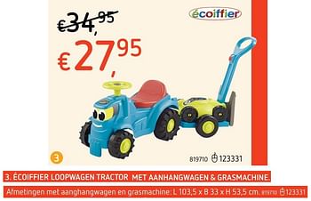 Promoties Écoiffier loopwagen tractor met aanhangwagen + grasmachine - Ecoiffier - Geldig van 25/03/2021 tot 04/04/2021 bij Dreamland