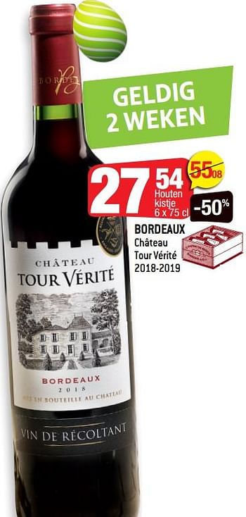 Promoties Bordeaux château tour vérité 2018-2019 - Rode wijnen - Geldig van 24/03/2021 tot 30/03/2021 bij Smatch