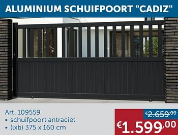 Promoties Aluminium schuifpoort cadiz - Huismerk - Zelfbouwmarkt - Geldig van 30/03/2021 tot 26/04/2021 bij Zelfbouwmarkt