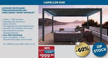 Promotions Lamellen dak incl. led-verlichting - Produit maison - Zelfbouwmarkt - Valide de 30/03/2021 à 26/04/2021 chez Zelfbouwmarkt