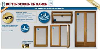 Promoties Houten ramen standaardmaten - meranti 2-vleugel terrasdeur - Huismerk - Zelfbouwmarkt - Geldig van 30/03/2021 tot 26/04/2021 bij Zelfbouwmarkt