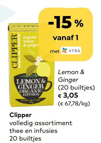 Promoties Clipper lemon + ginger - Clipper - Geldig van 24/03/2021 tot 20/04/2021 bij Bioplanet
