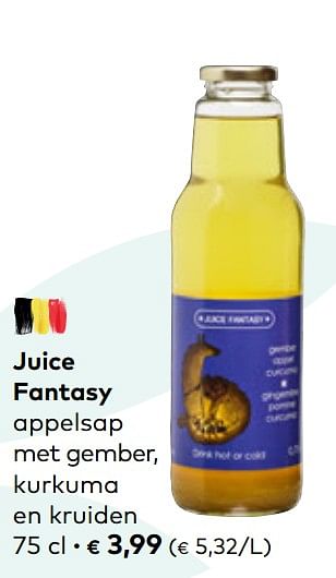 Promoties Juice fantasy appelsap met gember, kurkuma en kruiden - Fantasy - Geldig van 24/03/2021 tot 20/04/2021 bij Bioplanet