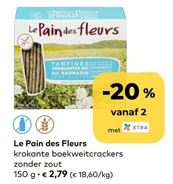 Promoties Le pain des fleurs krokante boekweitcrackers zonder zout - Le pain des fleurs - Geldig van 24/03/2021 tot 20/04/2021 bij Bioplanet