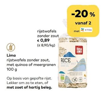 Promoties Lima rijstwafels zonder zout - Lima - Geldig van 24/03/2021 tot 20/04/2021 bij Bioplanet