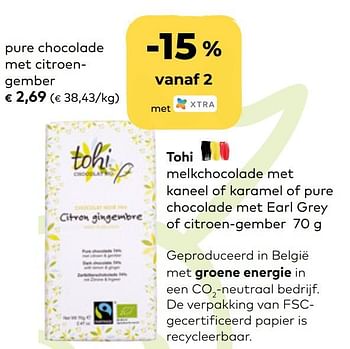 Promoties Tohi pure chocolade met citroengember - Tohi - Geldig van 24/03/2021 tot 20/04/2021 bij Bioplanet