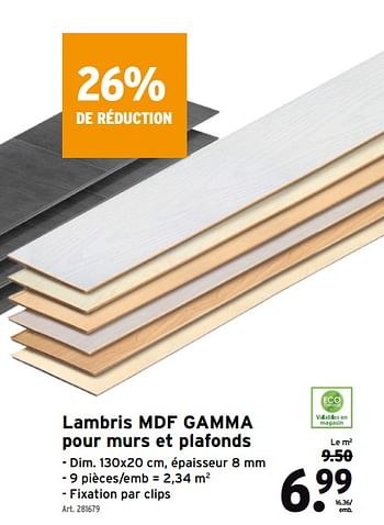 Promotions Lambris mdf gamma pour murs et plafonds - Gamma - Valide de 31/03/2021 à 13/04/2021 chez Gamma