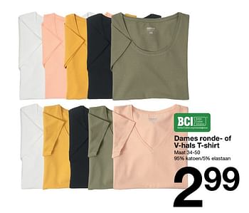 Promotions Dames ronde- of v-hals t-shirt - Produit maison - Zeeman  - Valide de 27/03/2021 à 09/04/2021 chez Zeeman