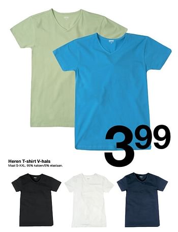 Promotions Heren t-shirt v-hals - Produit maison - Zeeman  - Valide de 27/03/2021 à 09/04/2021 chez Zeeman