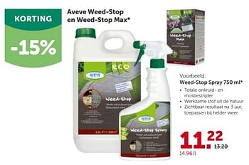 Promotions Aveve weed-stop spray 750 ml - Produit maison - Aveve - Valide de 31/03/2021 à 10/04/2021 chez Aveve