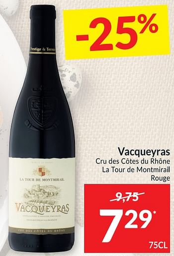 Promoties Vacqueyras cru des côtes du rhône la tour de montmirail rouge - Rode wijnen - Geldig van 30/03/2021 tot 05/04/2021 bij Intermarche