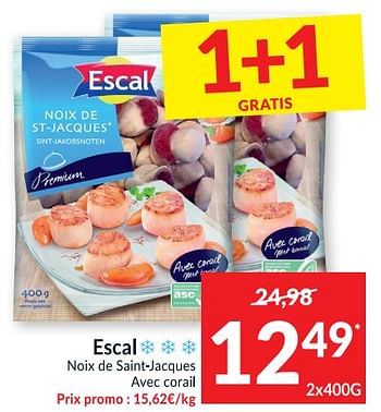 Promotions Escal noix de saint-jacques avec corail - Escal - Valide de 30/03/2021 à 05/04/2021 chez Intermarche