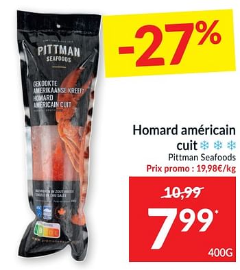 Promotions Homard américain cuit pittman seafoods - Produit maison - Intermarche - Valide de 30/03/2021 à 05/04/2021 chez Intermarche