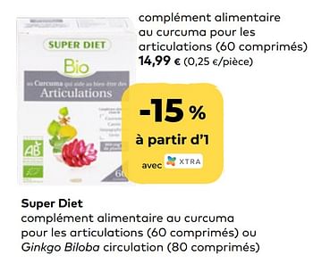 Promotions Super diet complément alimentaire au curcuma pour les articulations - Super Diet - Valide de 24/03/2021 à 20/04/2021 chez Bioplanet