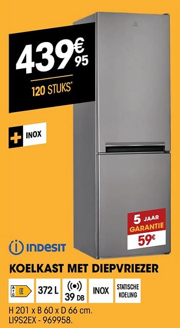 Promoties Indesit koelkast met diepvriezer li9s2ex - Indesit - Geldig van 31/03/2021 tot 11/04/2021 bij Electro Depot
