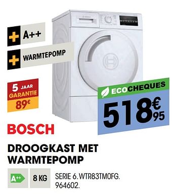 Promotions Bosch droogkast met warmtepomp serie 6. wtr83tm0fg. - Bosch - Valide de 31/03/2021 à 11/04/2021 chez Electro Depot