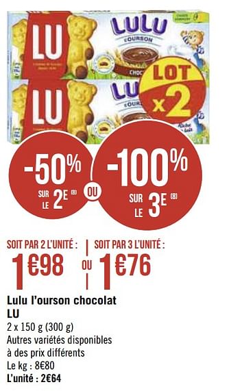 Promotions Lulu l`ourson chocolat lu - Lu - Valide de 29/03/2021 à 11/04/2021 chez Super Casino
