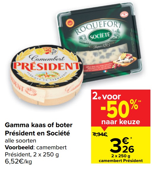 Promoties Camembert président - Président - Geldig van 30/03/2021 tot 12/04/2021 bij Carrefour